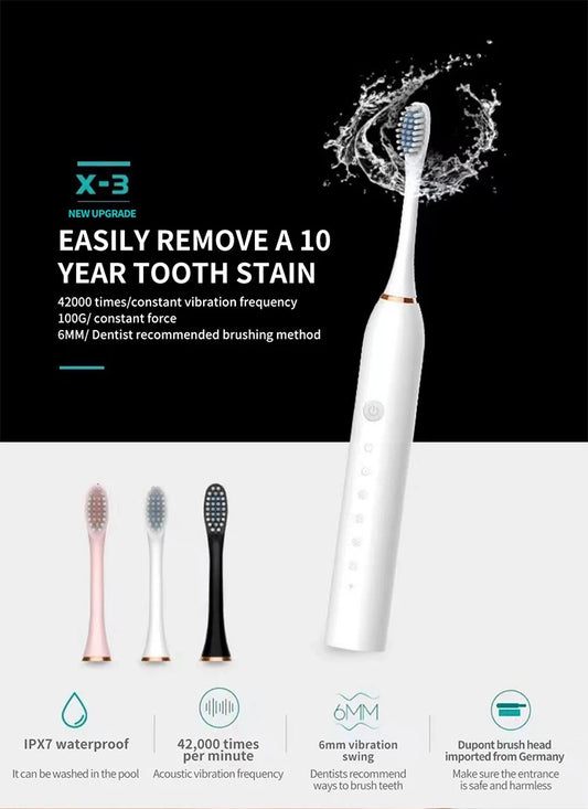 Electric Ultrasonic Toothbrush, Waterproof Tooth Cleaner for Adults & Couples
