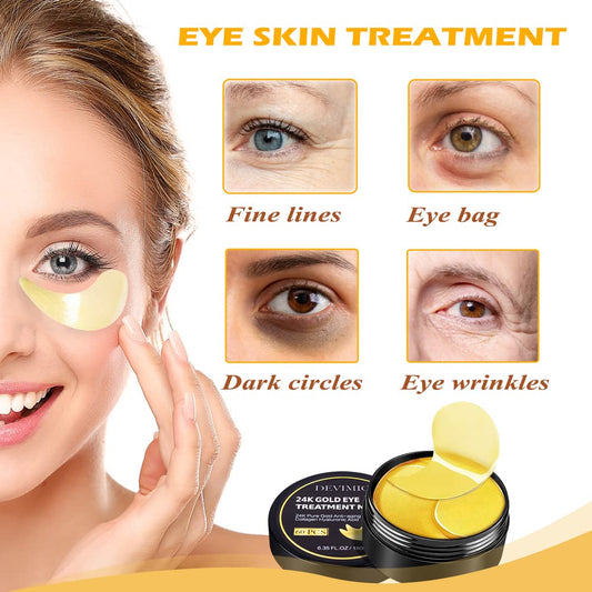 Organic 24K Gold Collagen Eye Mask Anti-Dark Circles, Puffiness & Wrinkle-Reducing Under Eye Patches
